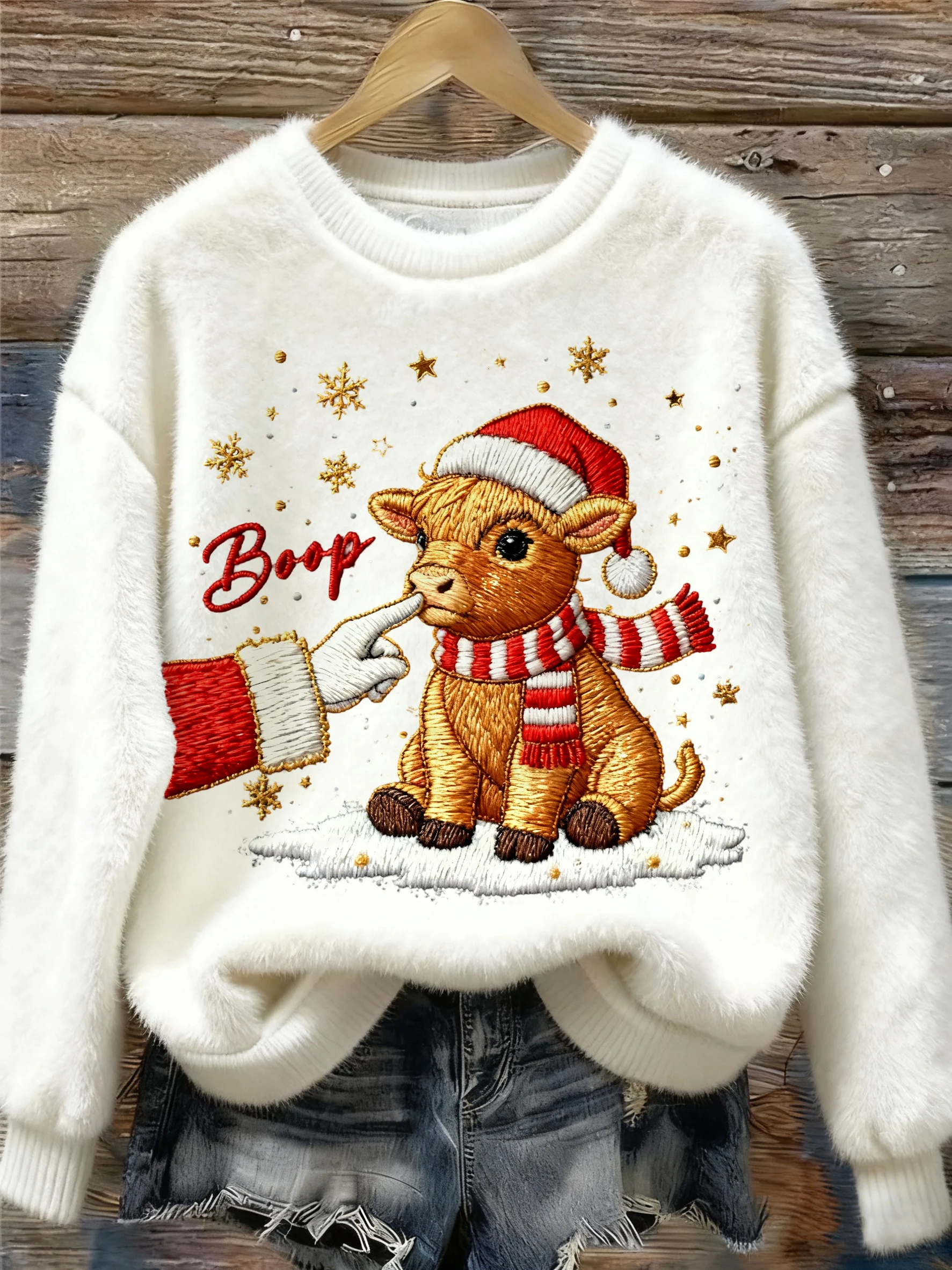 ❤️Buy 3 Get 12% OFF❤️Women's Christmas Highland Cattle Print Flannel Sweatshirt