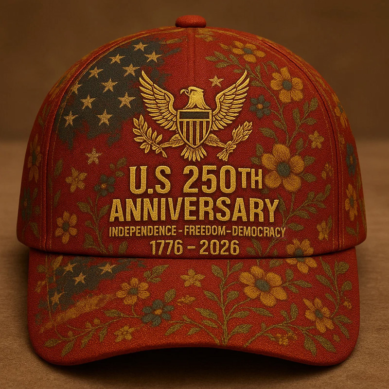 US 250th Anniversary Vintage Floral Art Printed Casual Hat