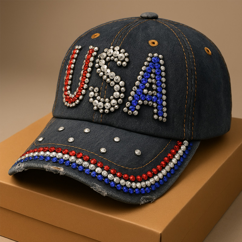 US 250th Anniversary Rhinestone Printed Casual Hat
