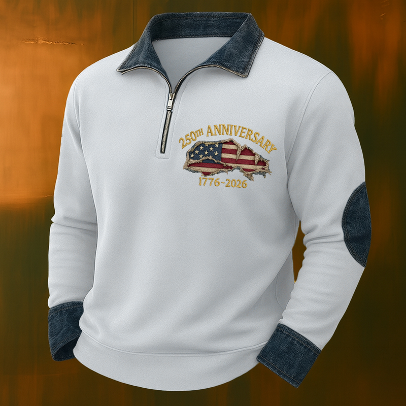 Men's Vintage 250th Anniversary Printed Casual Zipper Sweatshirt