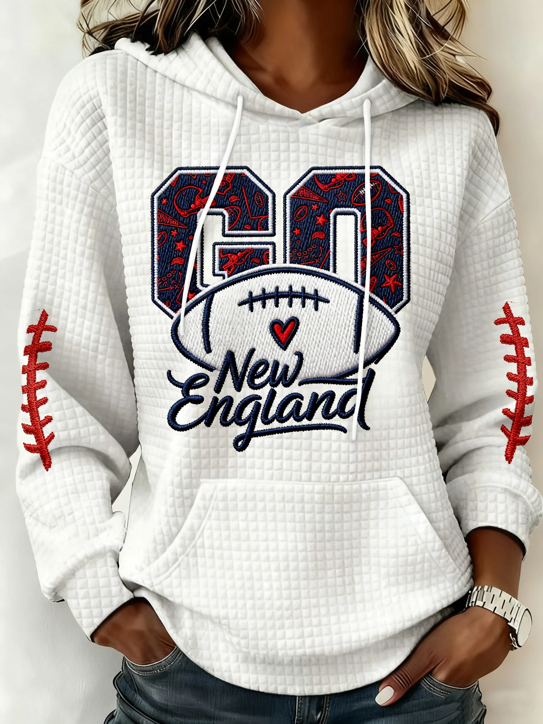 Women's rugby-style hooded printed casual sweatshirt