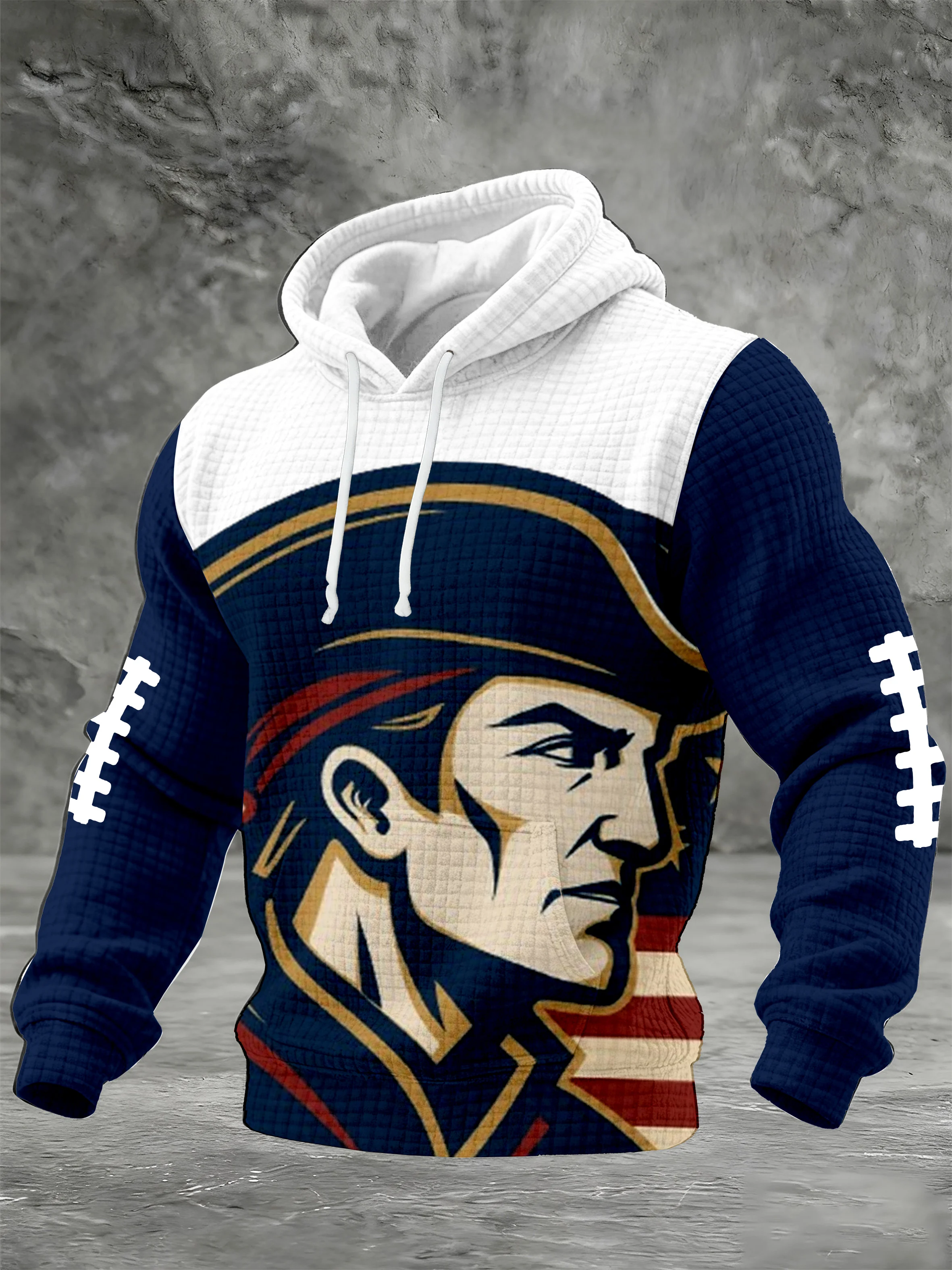 Men's Football Print Checkered Fabric Hooded Sweatshirt