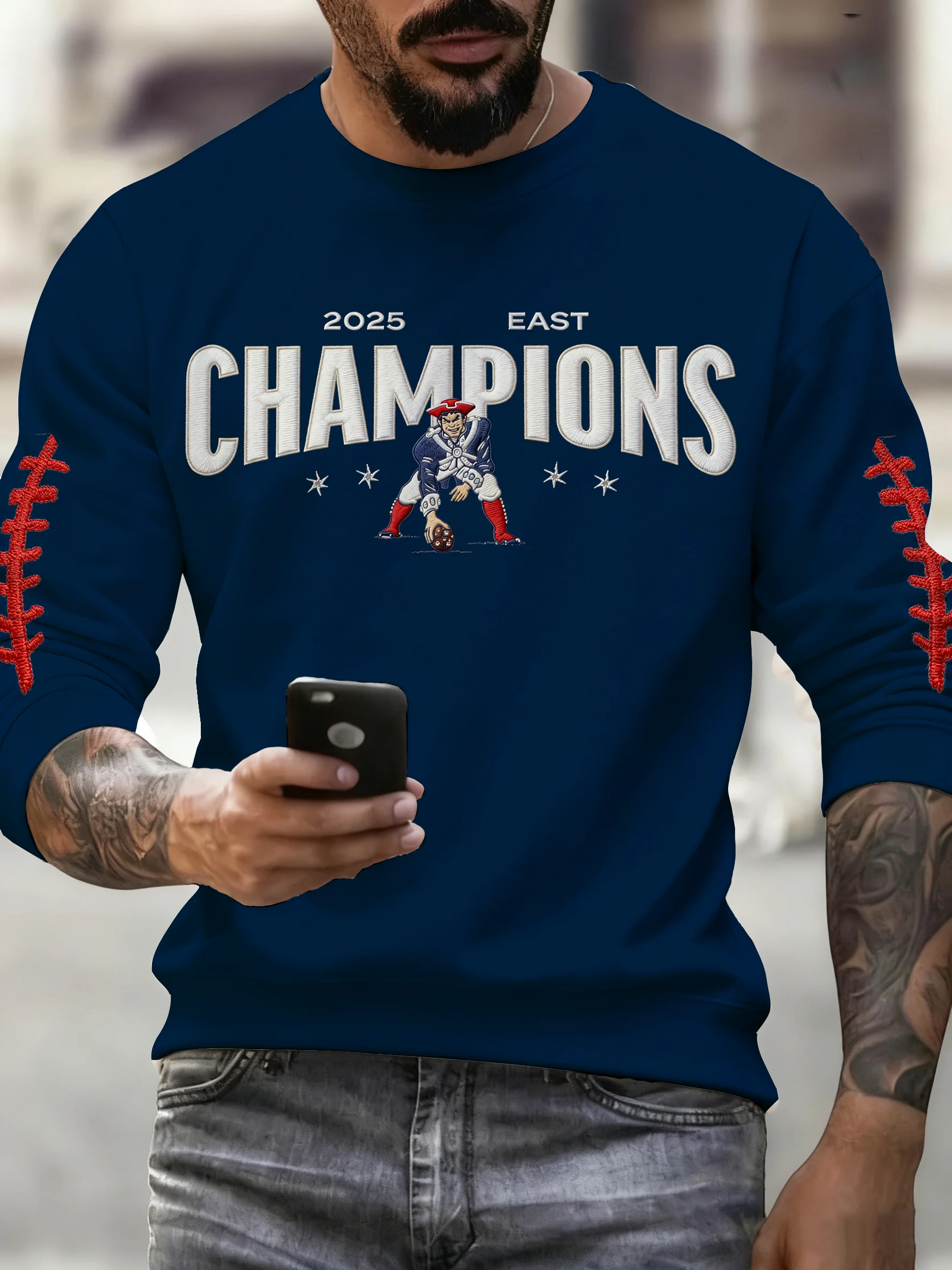 Men's rugby-style crewneck printed sweatshirt