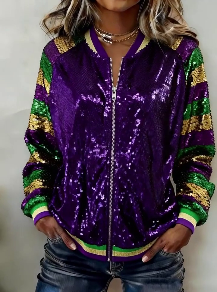 Women'S Casual Color-Blocked Patchwork Jacket