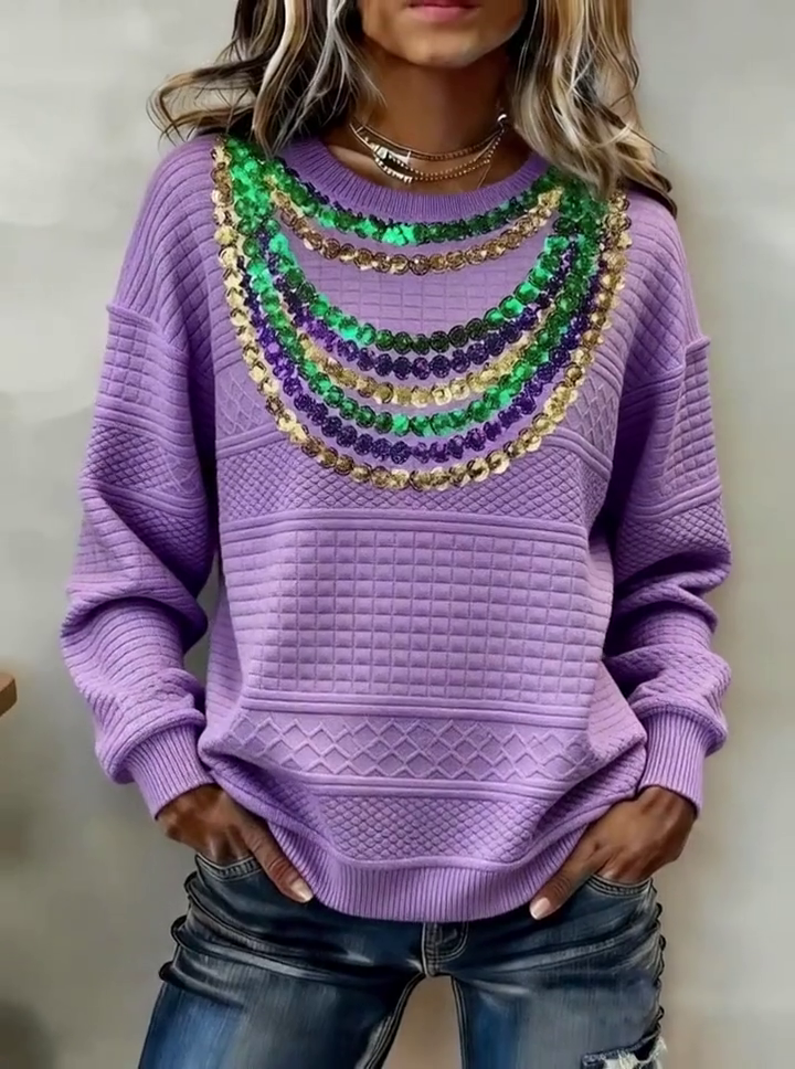 Women'S Casual Color-Block Printed Pullover Sweatshirt