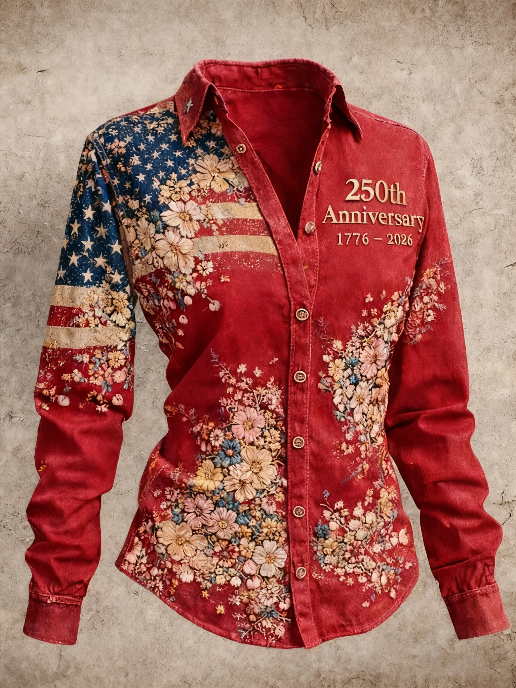 Women's casual American 250th Anniversary commemorative printed shirt