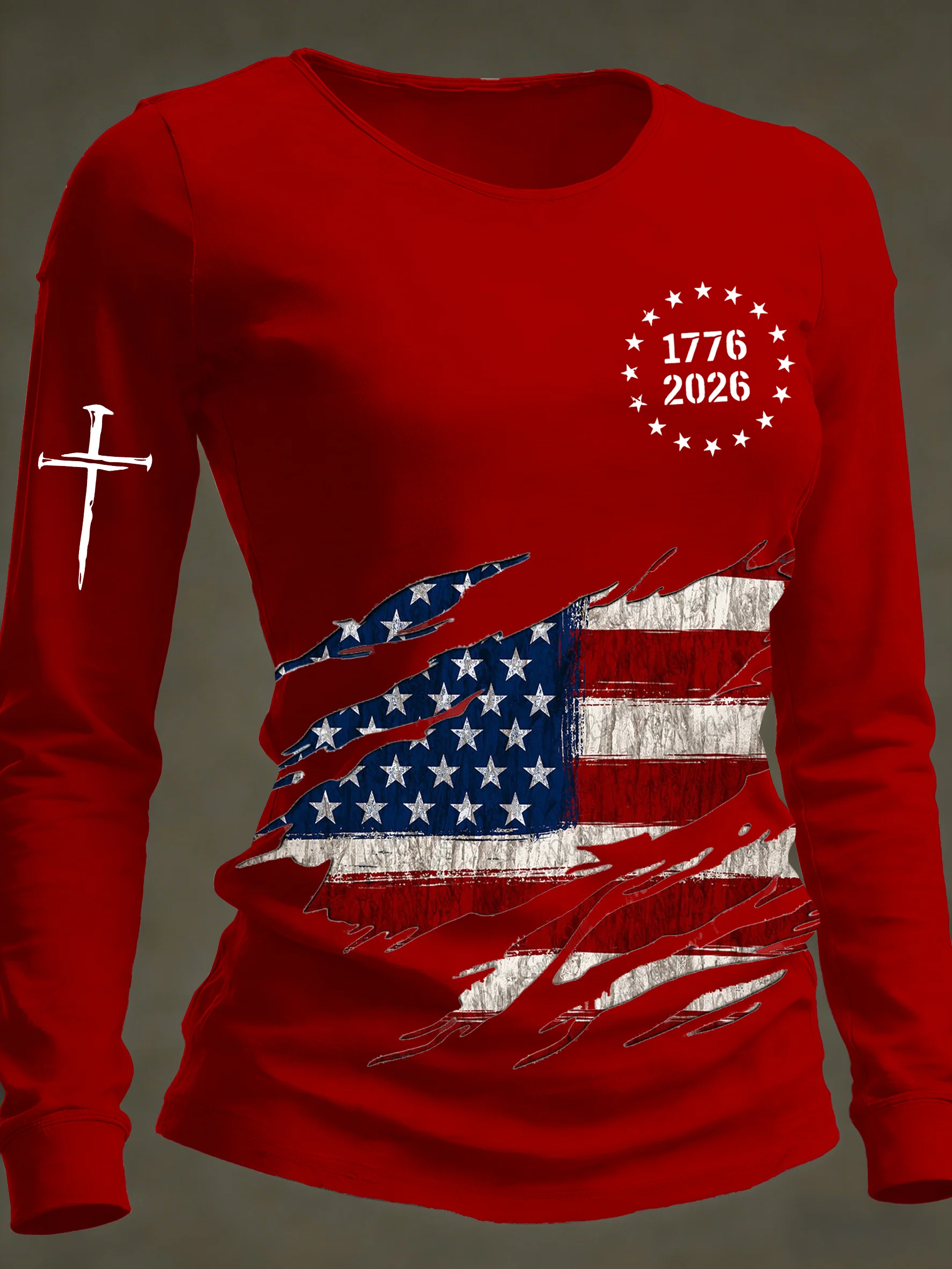 Women's 250th Anniversary National Flag Print Casual Long-Sleeved T-Shirt