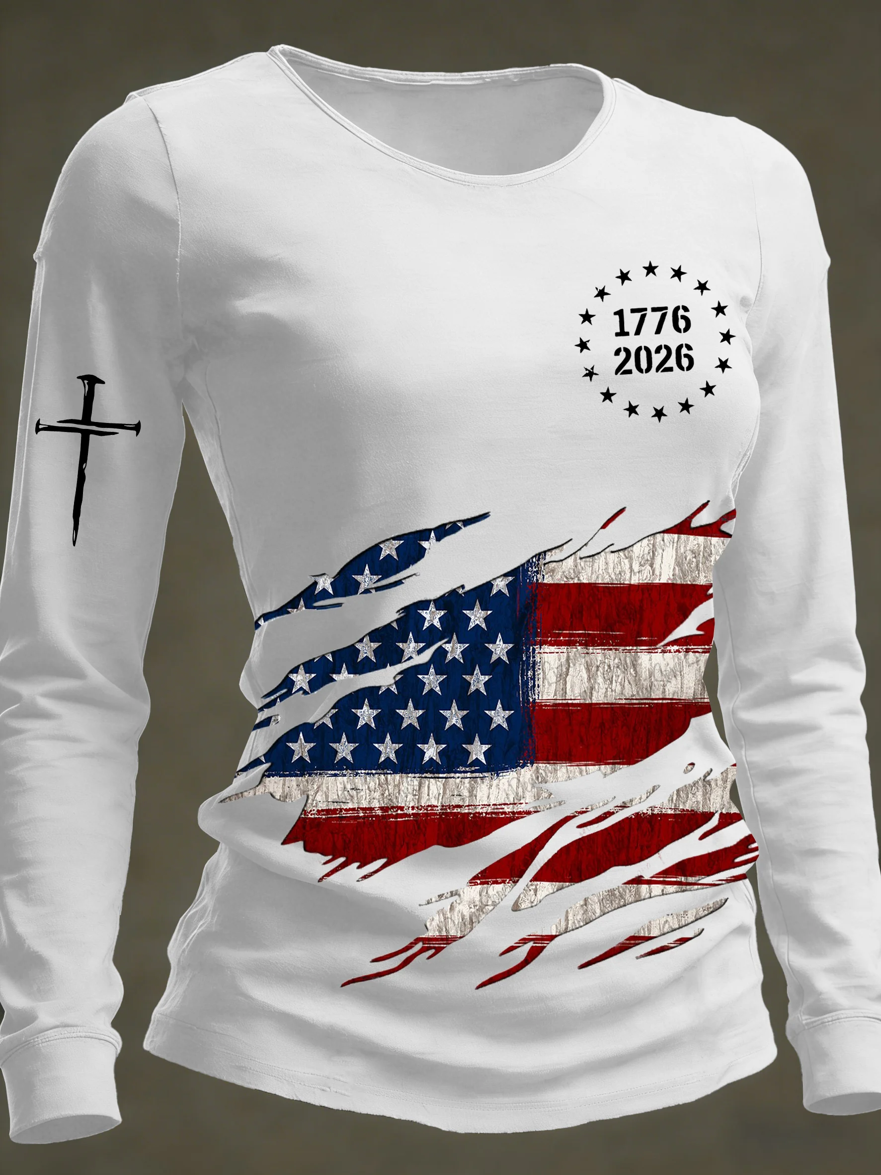 Women's 250th Anniversary National Flag Print Casual Long-Sleeved T-Shirt