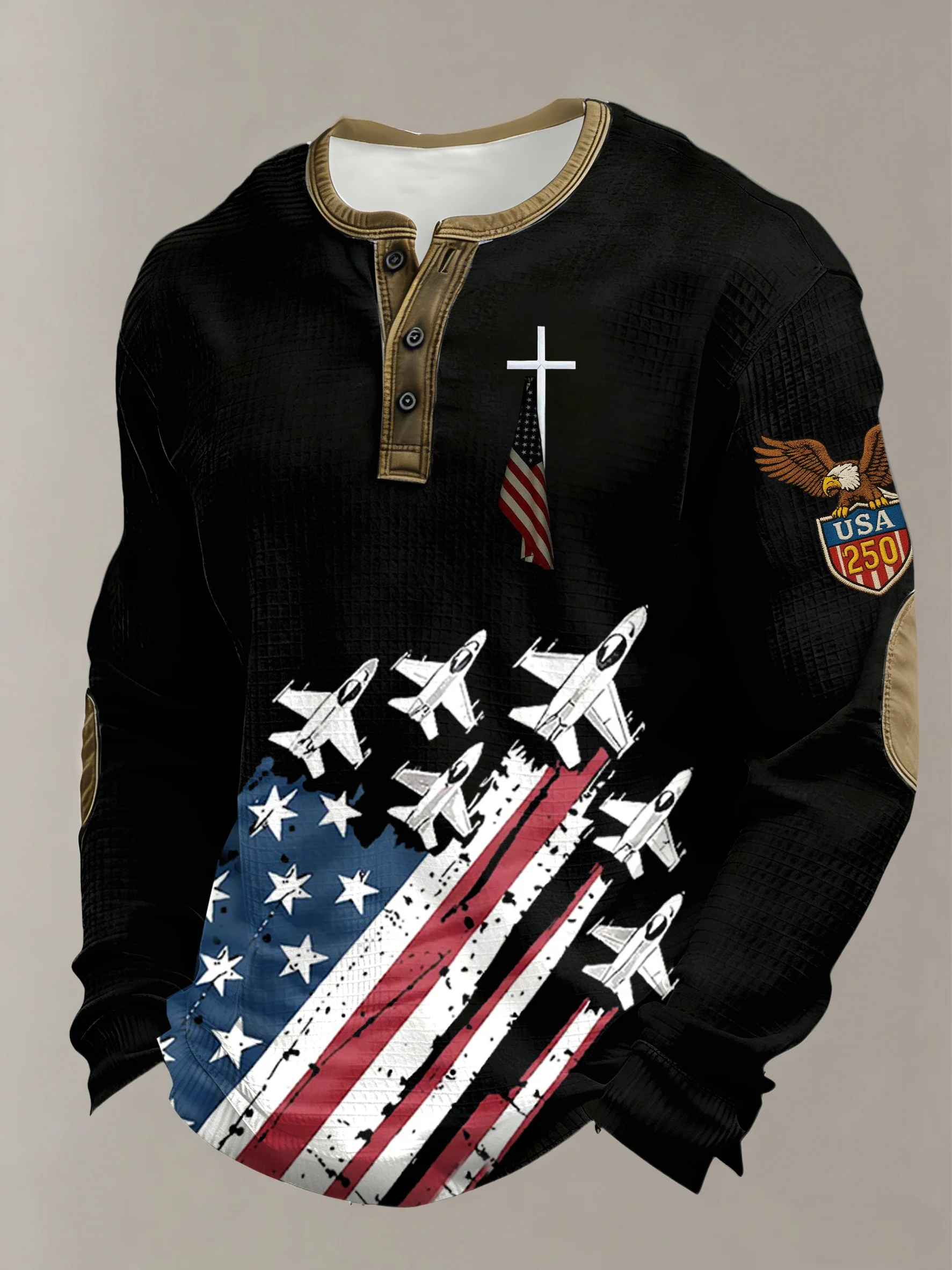 Men's Retro 250th Anniversary Printed Casual Long-Sleeved Top