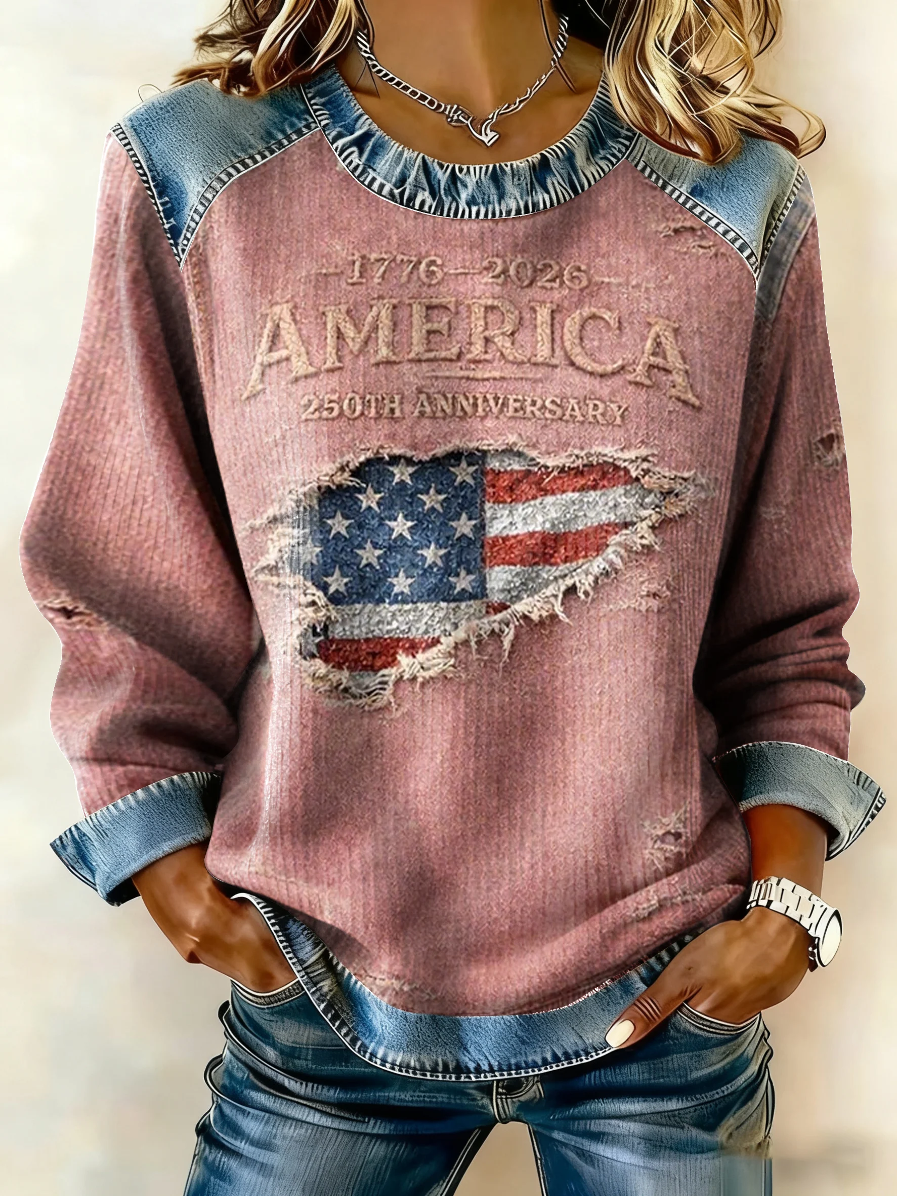 Women'S Casual American 250th Anniversary Print Sweatshirt