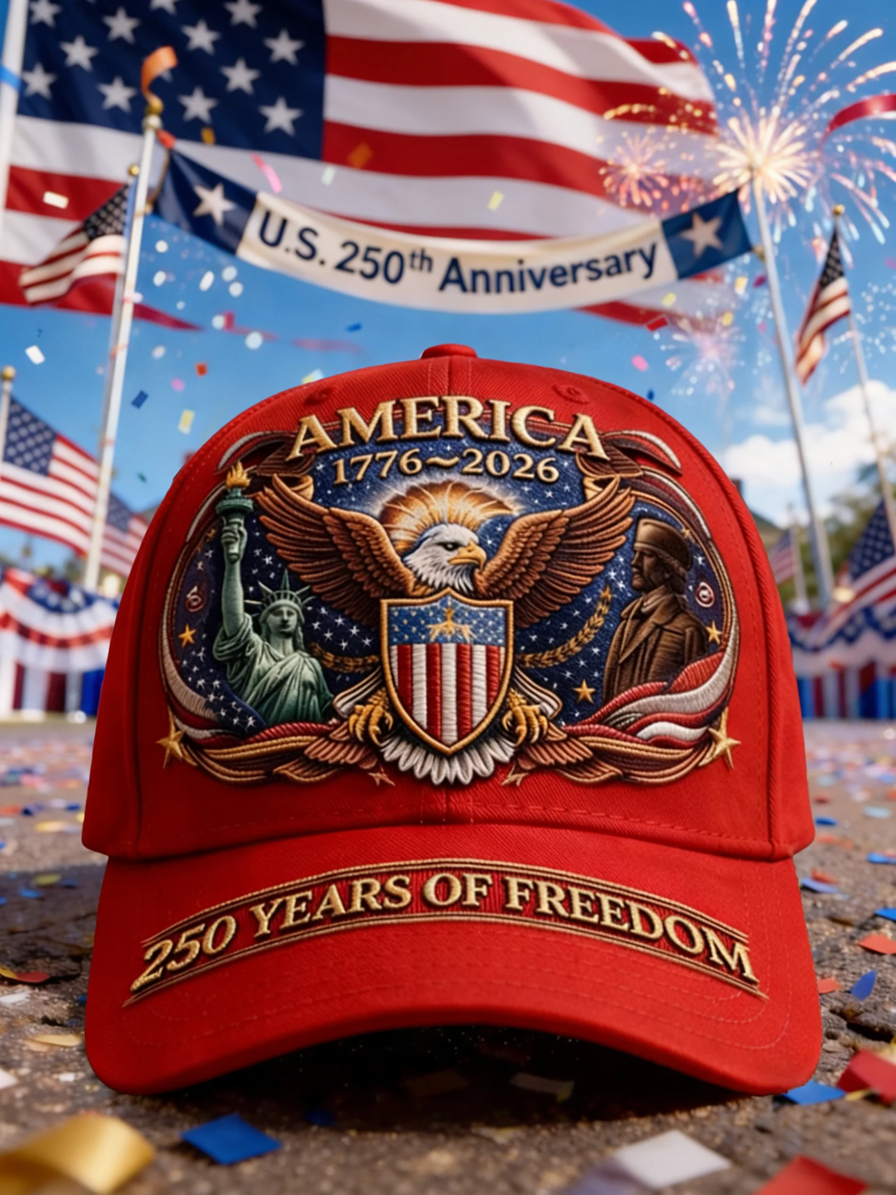 Unisex casual hat with a 250th anniversary of the United States commemorative print.