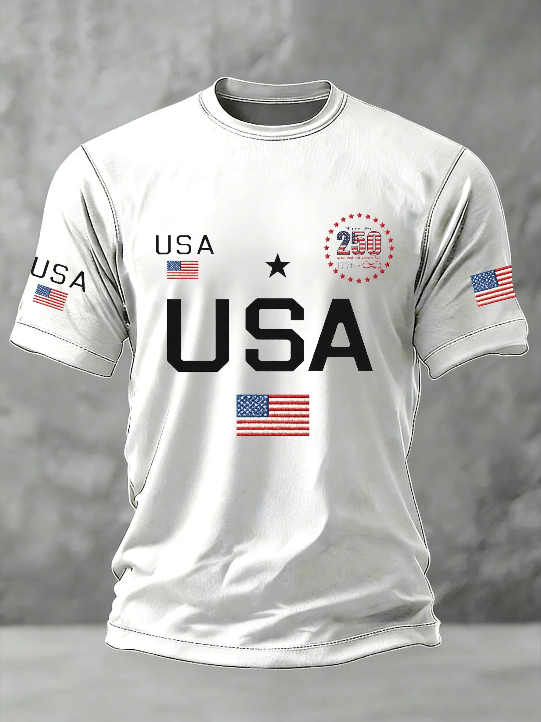 Men's Retro American 250th Anniversary Print Short-Sleeved T-Shirt