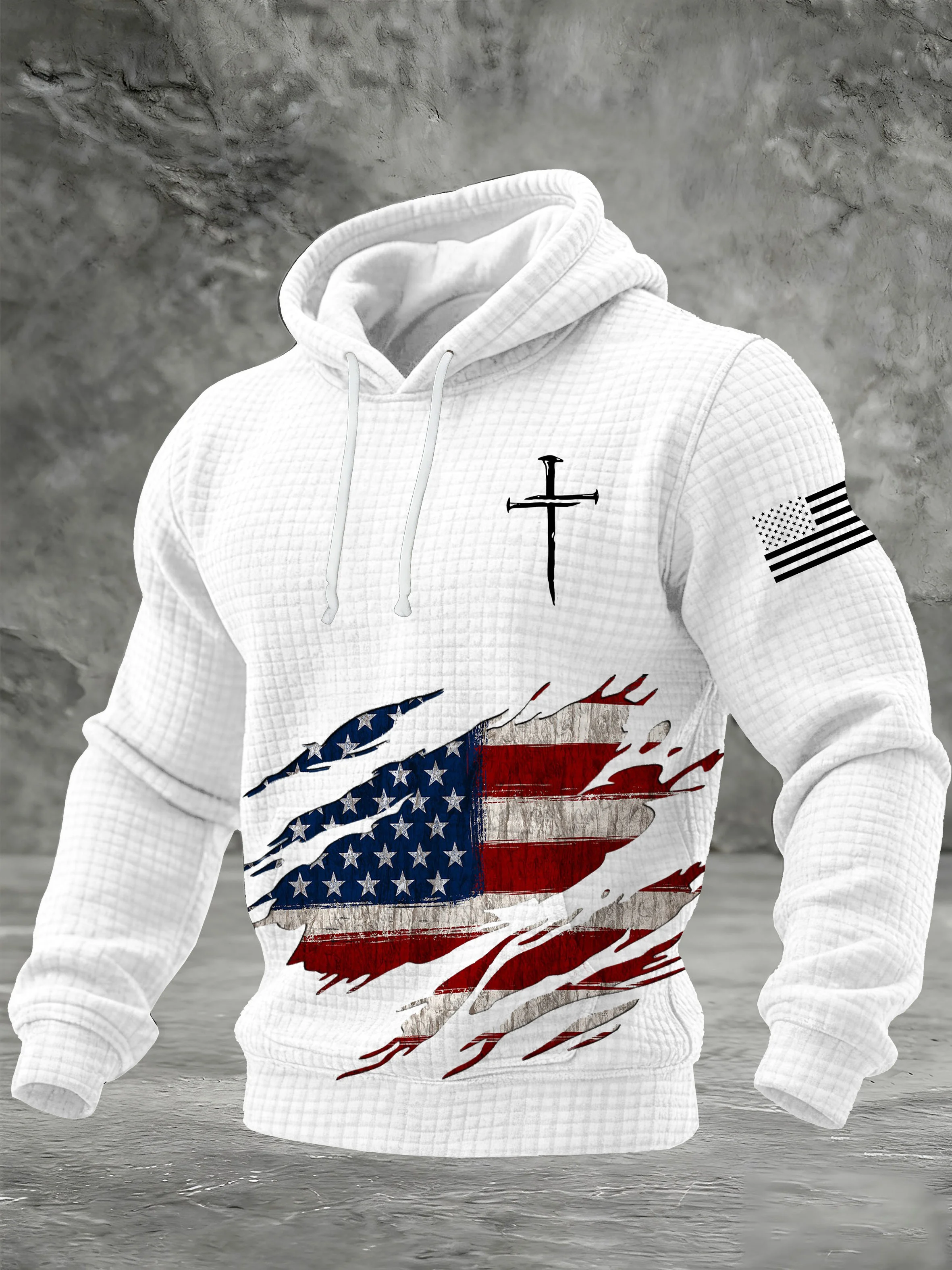 Men's Vintage American Flag Print  Hooded Sweatshirt