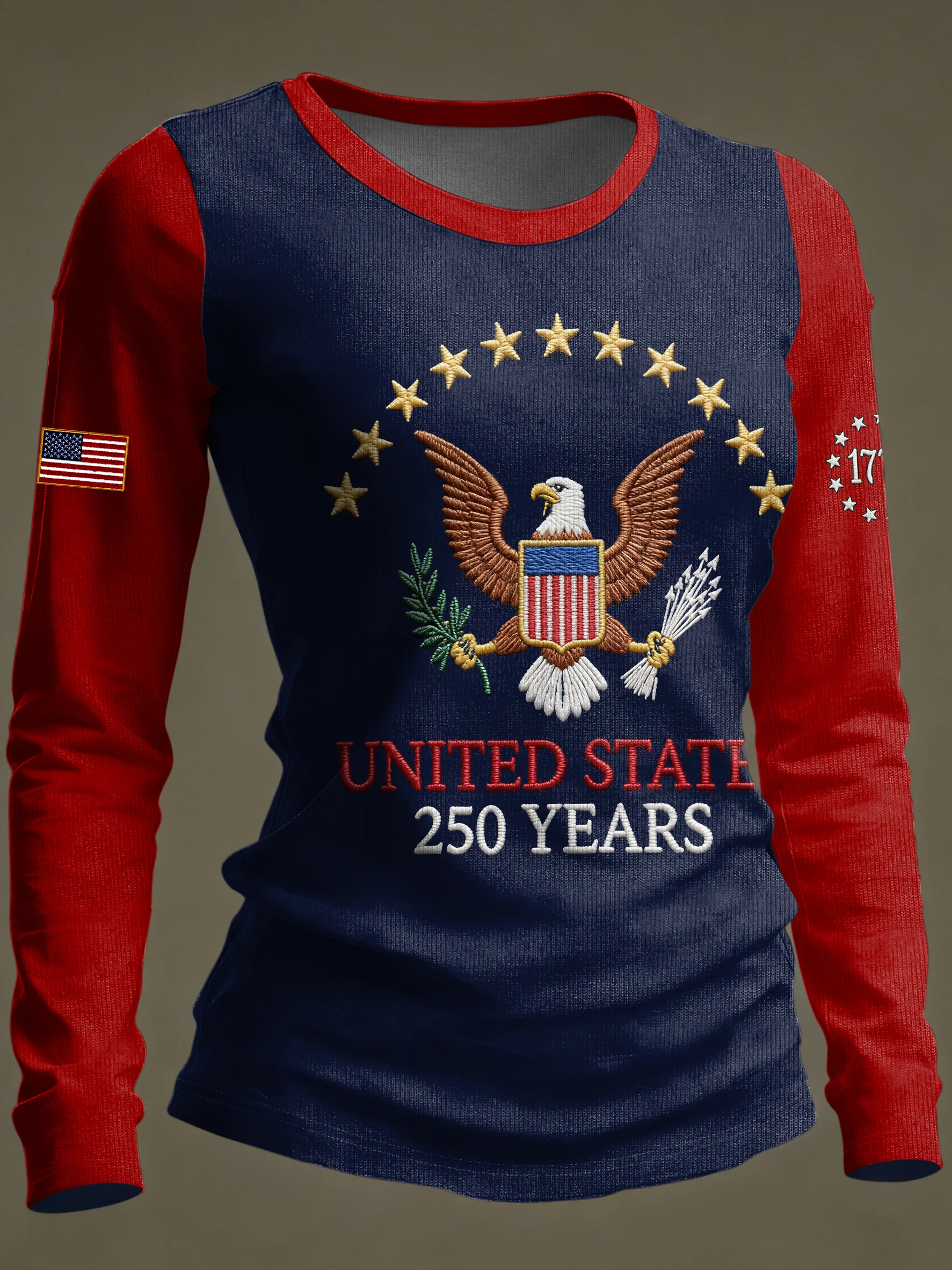 Women's Casual 250th Anniversary Flag Print Long-Sleeve T-Shirt