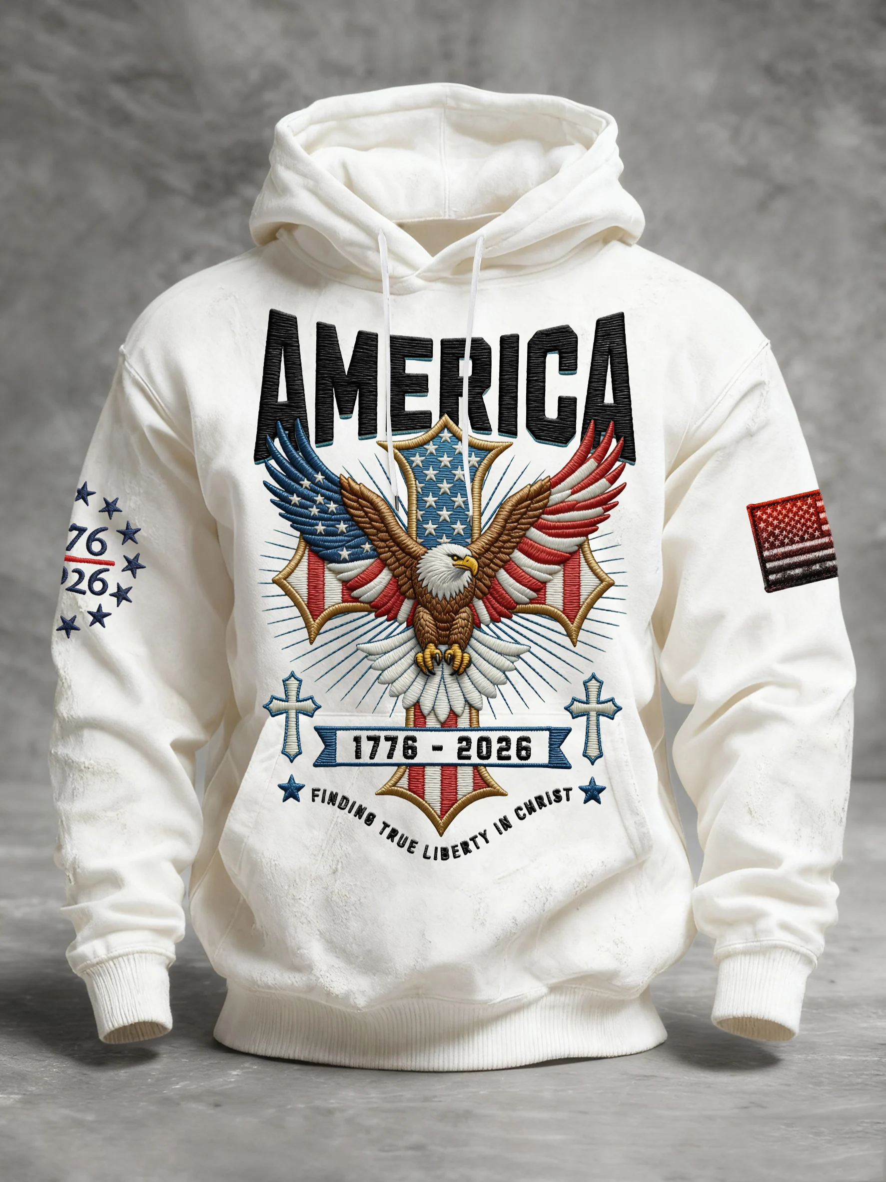 Men's Vintage American Flag Print Hooded Sweatshirt