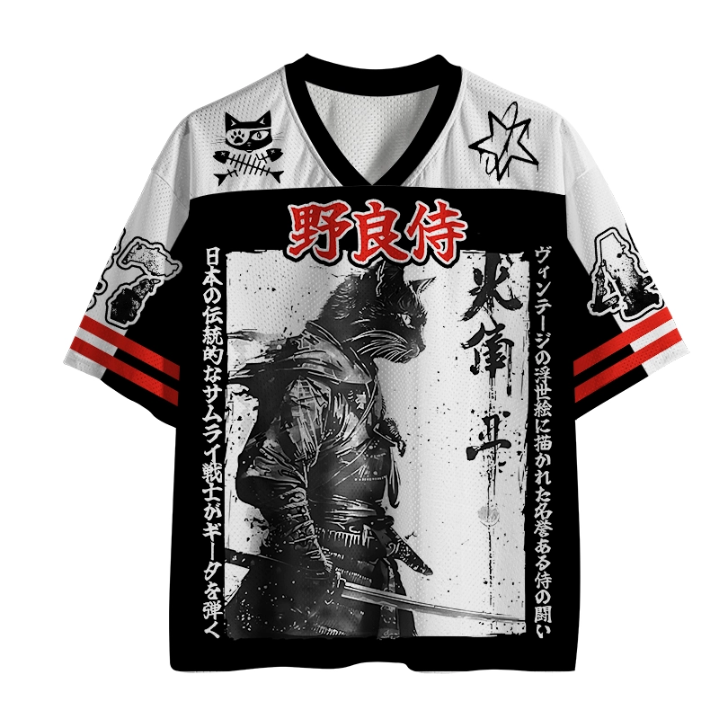 Tokyo-Tiger Japanese Cat Samurai Retro Mesh Jersey