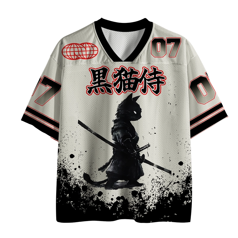 Tokyo-Tiger Retro Cat Samurai Japanese Mesh Jersey