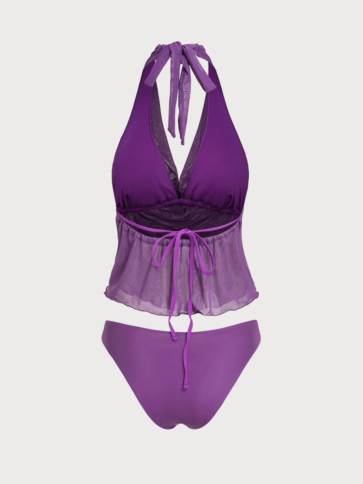 Purple Mesh Swing Neck Tankini Set