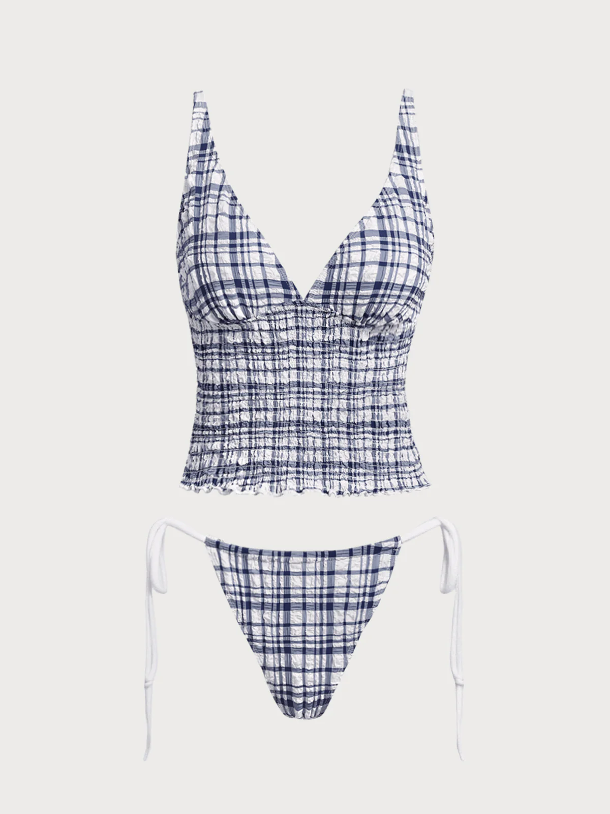 Blue Plaid Ruched Tankini Set