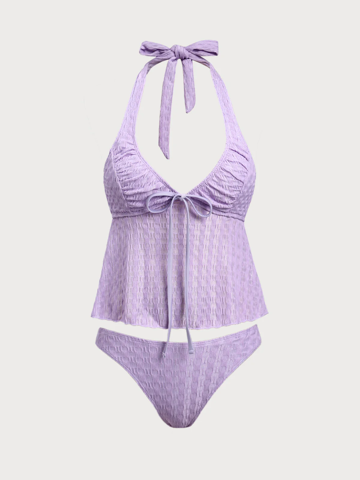 Purple Ruched V-Neck Tankini Set