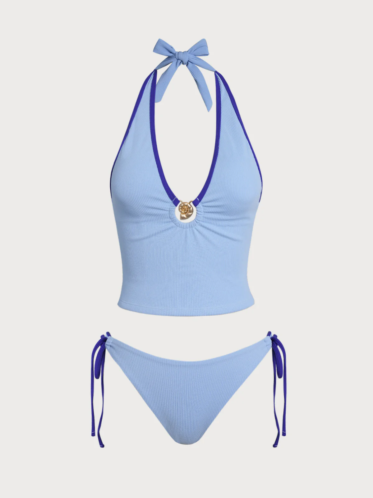 Light Blue Contrast Shell Tankini Set
