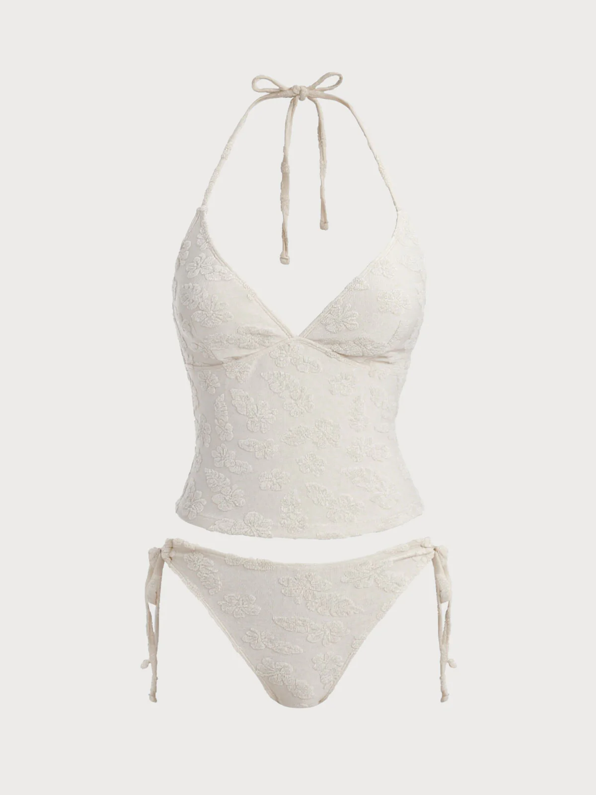 White Tropical Floral Terry Tankini Set
