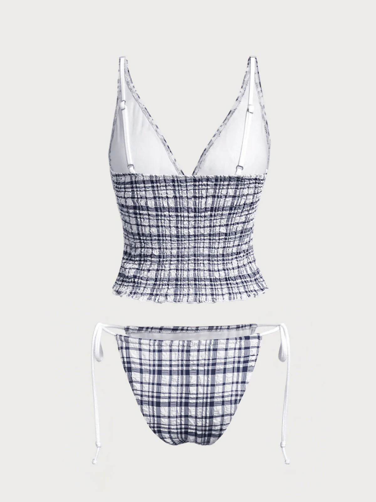 Blue Plaid Ruched Tankini Set