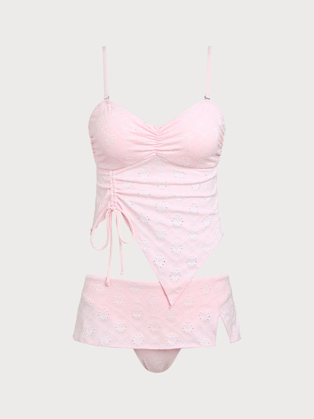 Pink Geometric Knitted Polyester Tankini Set
