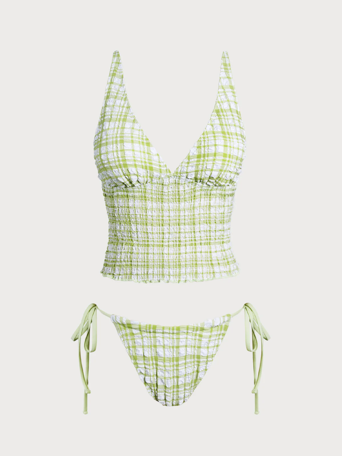 Green Plaid Ruched Tankini Set