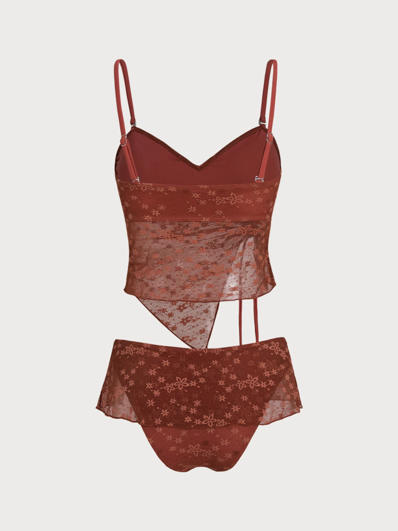 Red Flower Irregular Hem Tankini Set