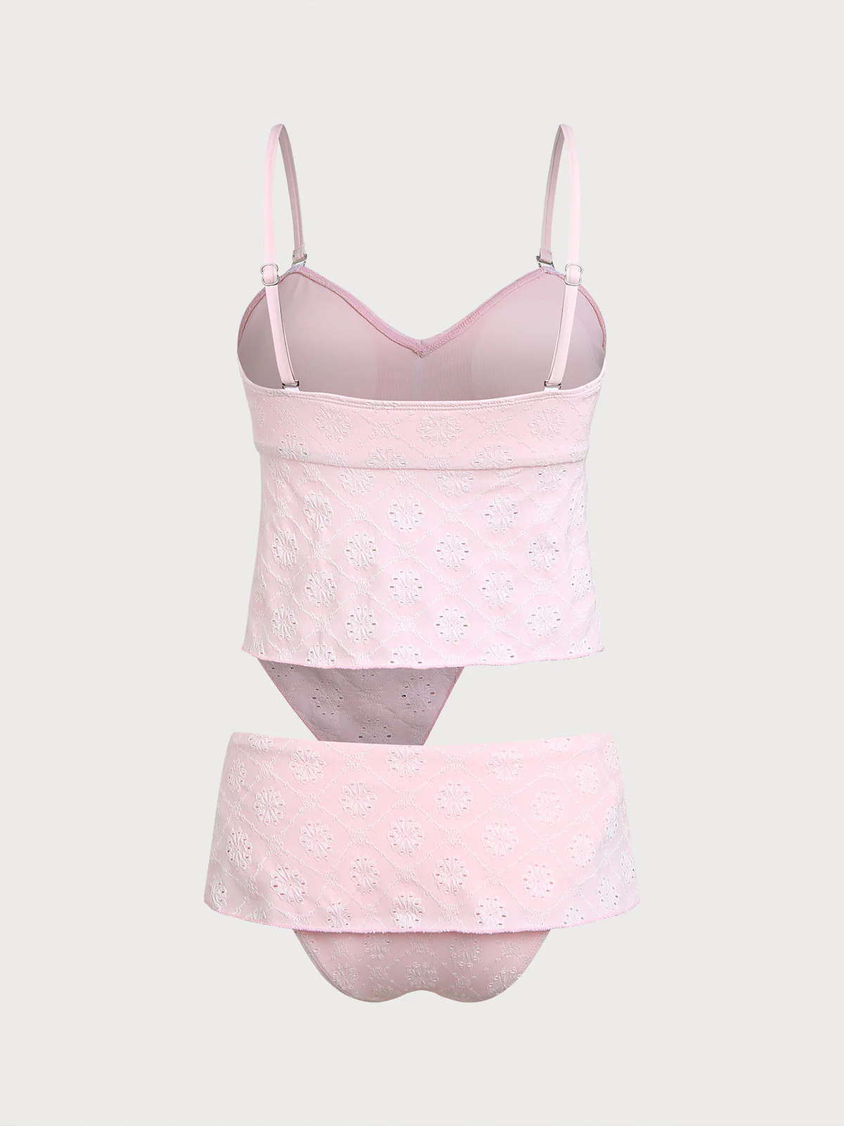 Pink Geometric Knitted Polyester Tankini Set