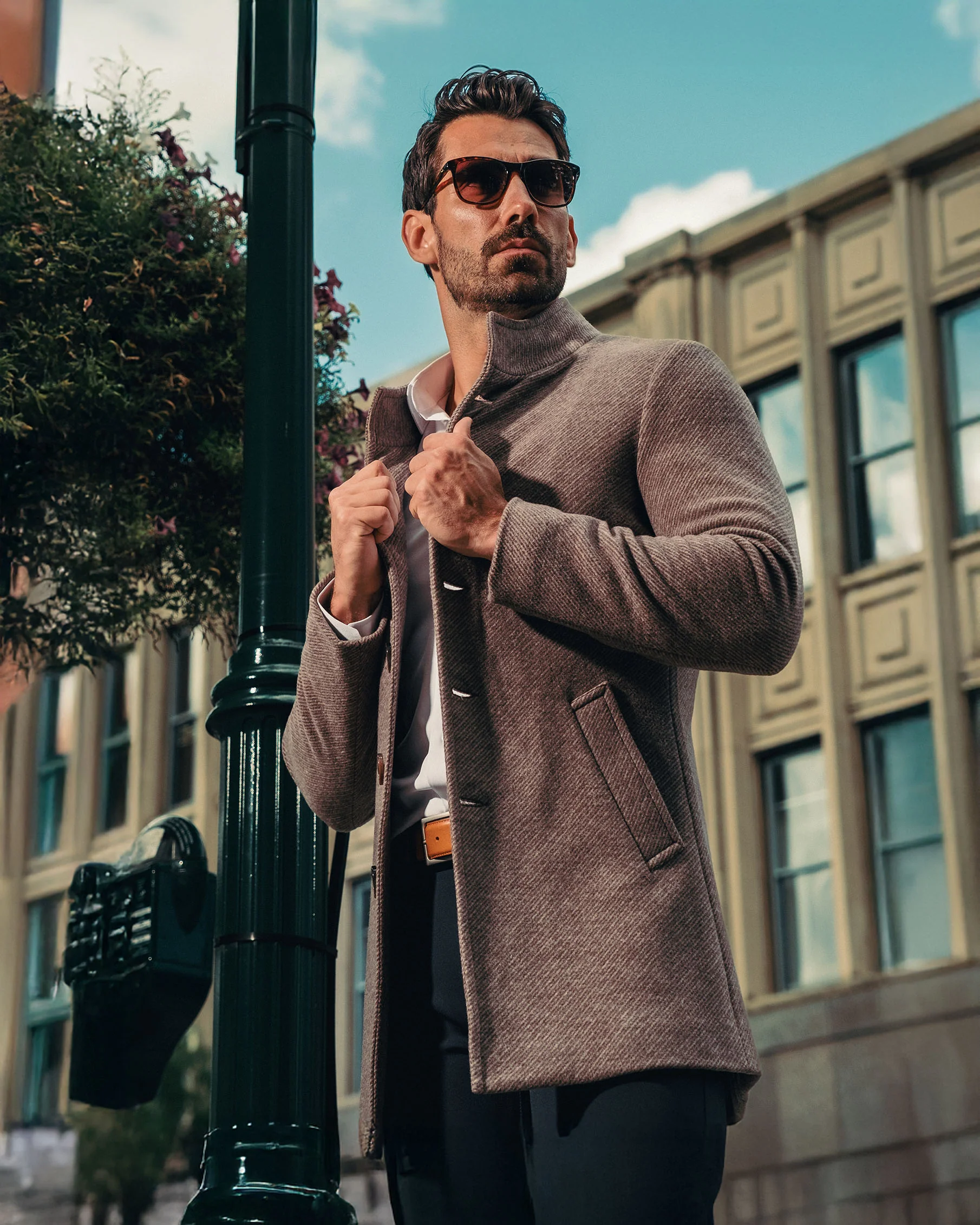 Open Button Overcoat - Brushed Brown & Taupe