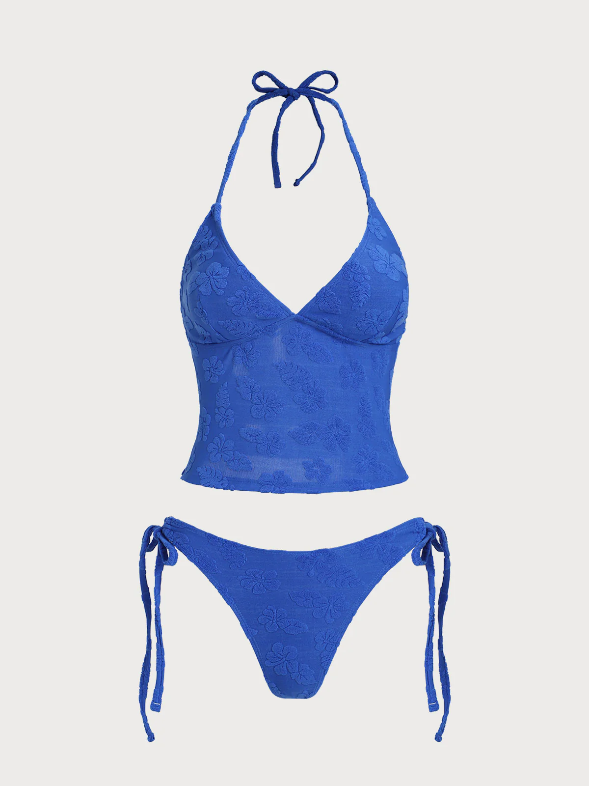 Blue Tropical Floral Terry Tankini Set