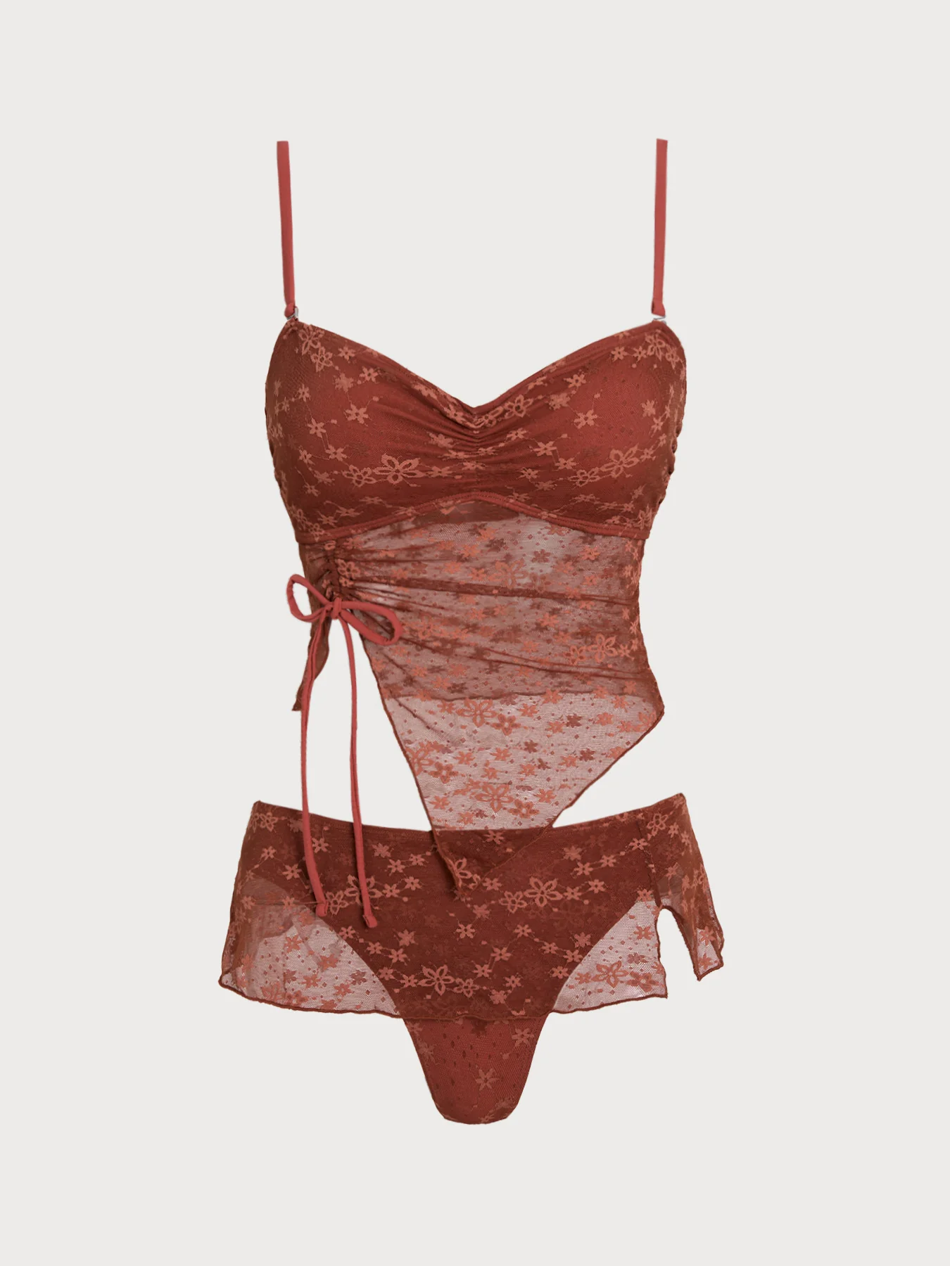 Red Flower Irregular Hem Tankini Set