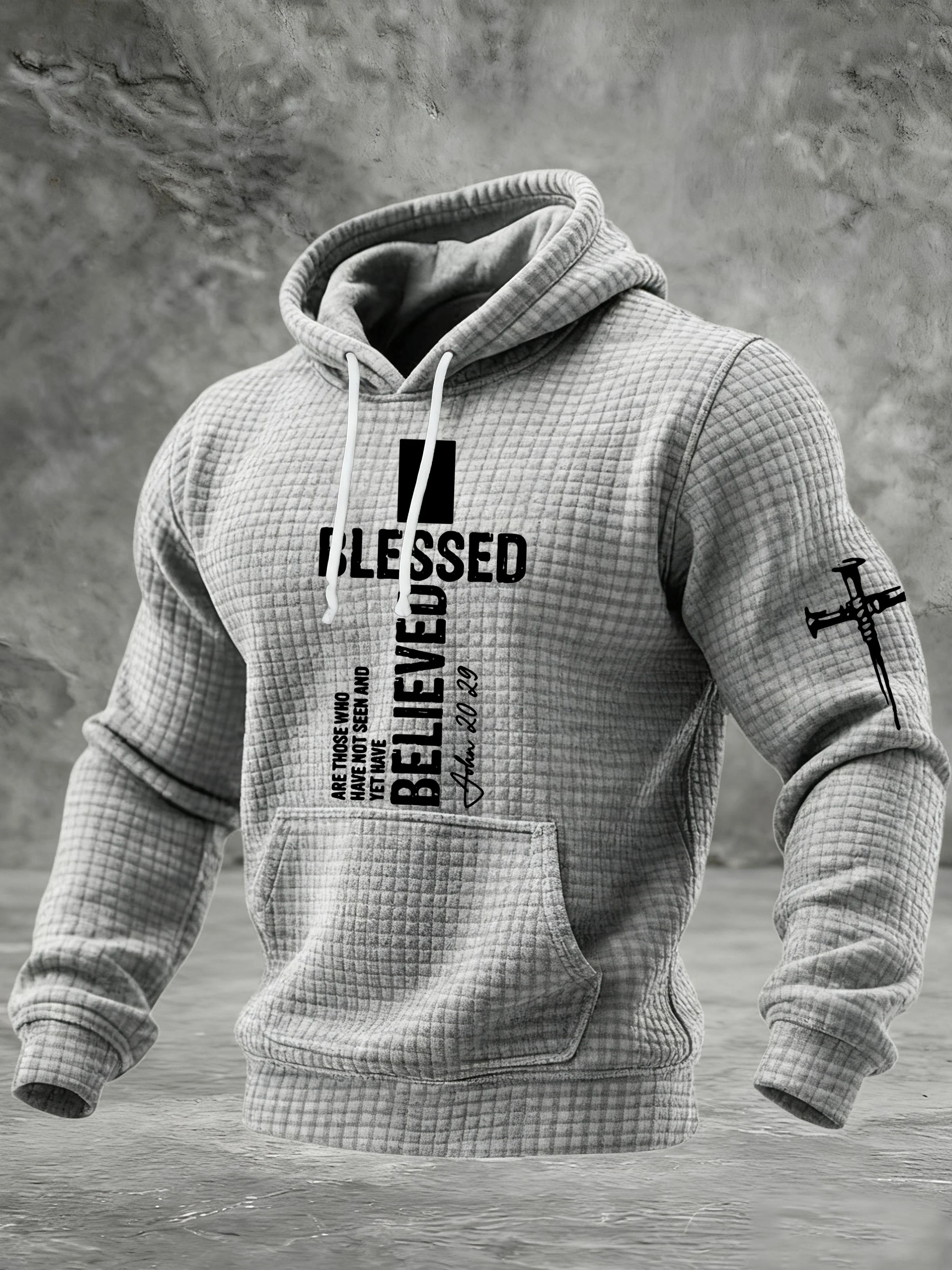 Men's Casual Faith Print Hooded Sweatshirt