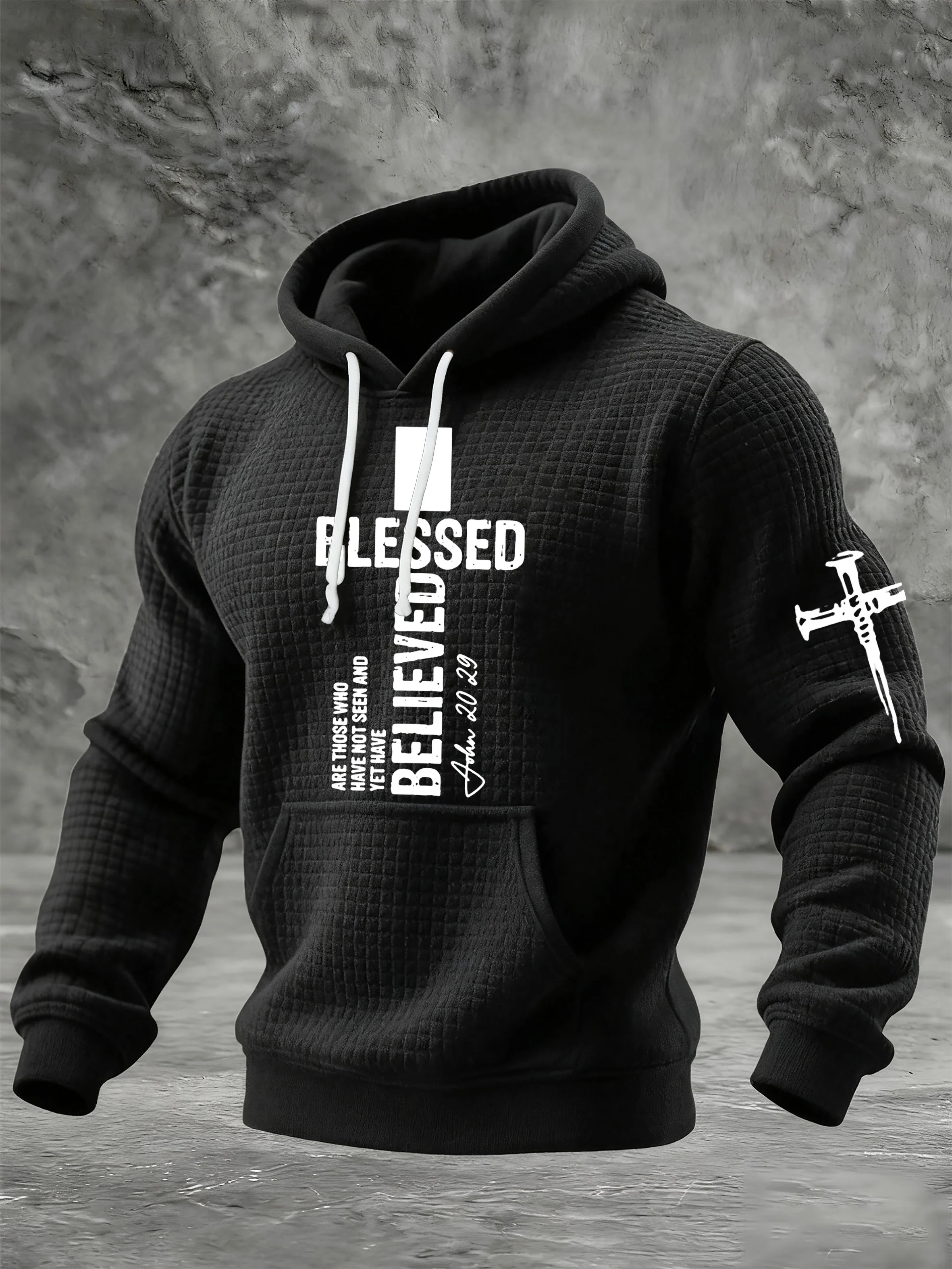Men's Casual Faith Print Hooded Sweatshirt