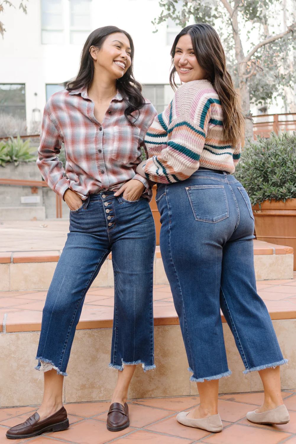 Wren High Rise Button Fly Distressed Hem Crop Wide - PLUS