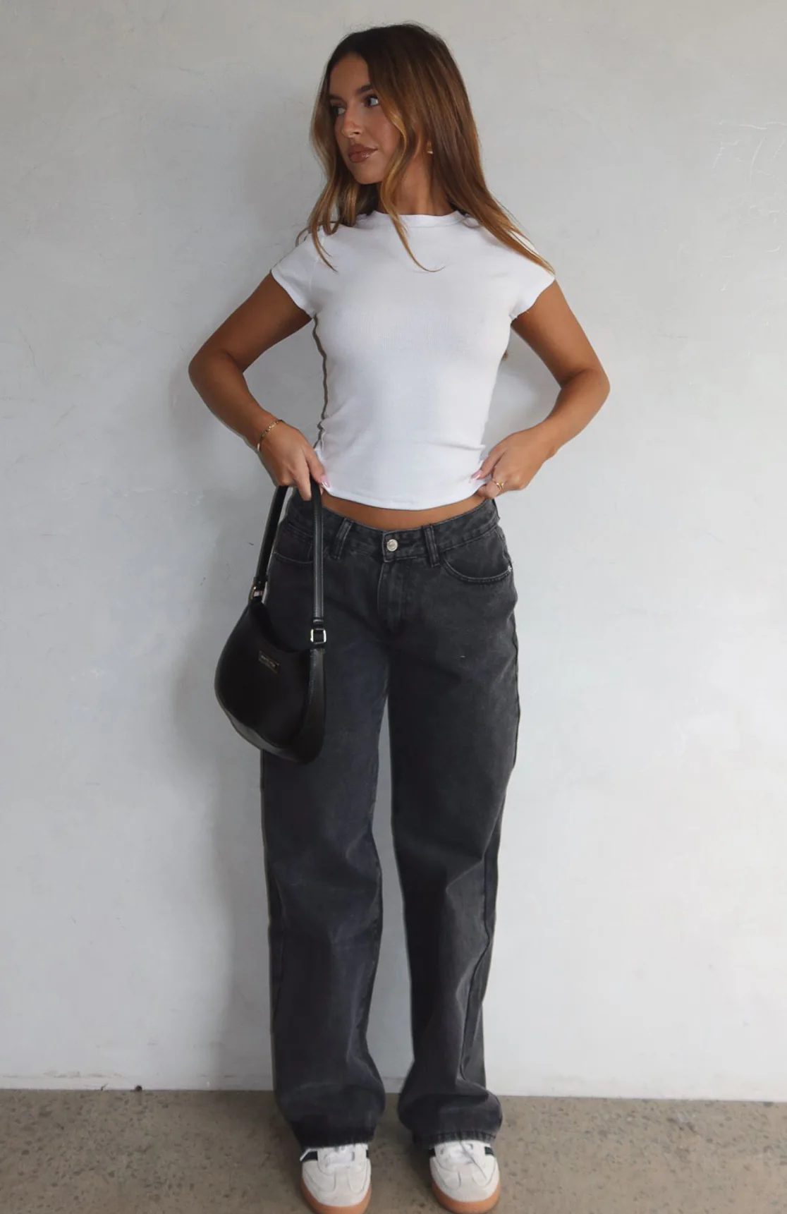Bring The Style Low Rise Wide Leg Jeans Black Acid Wash