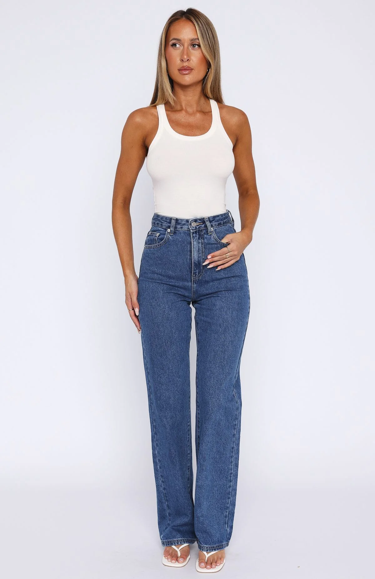 Long Way To Go High Rise Straight Leg Jeans Cobalt Blue Wash