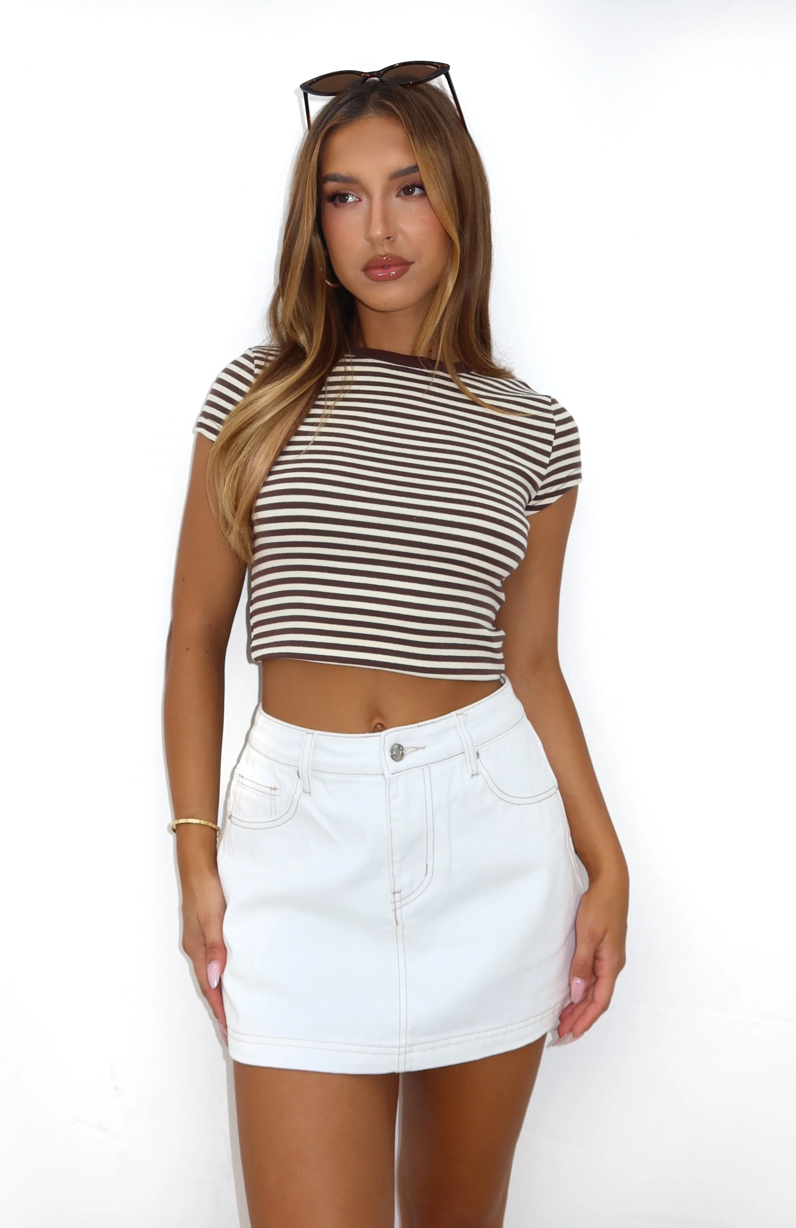 Don't Leave Me Denim Skort Off White