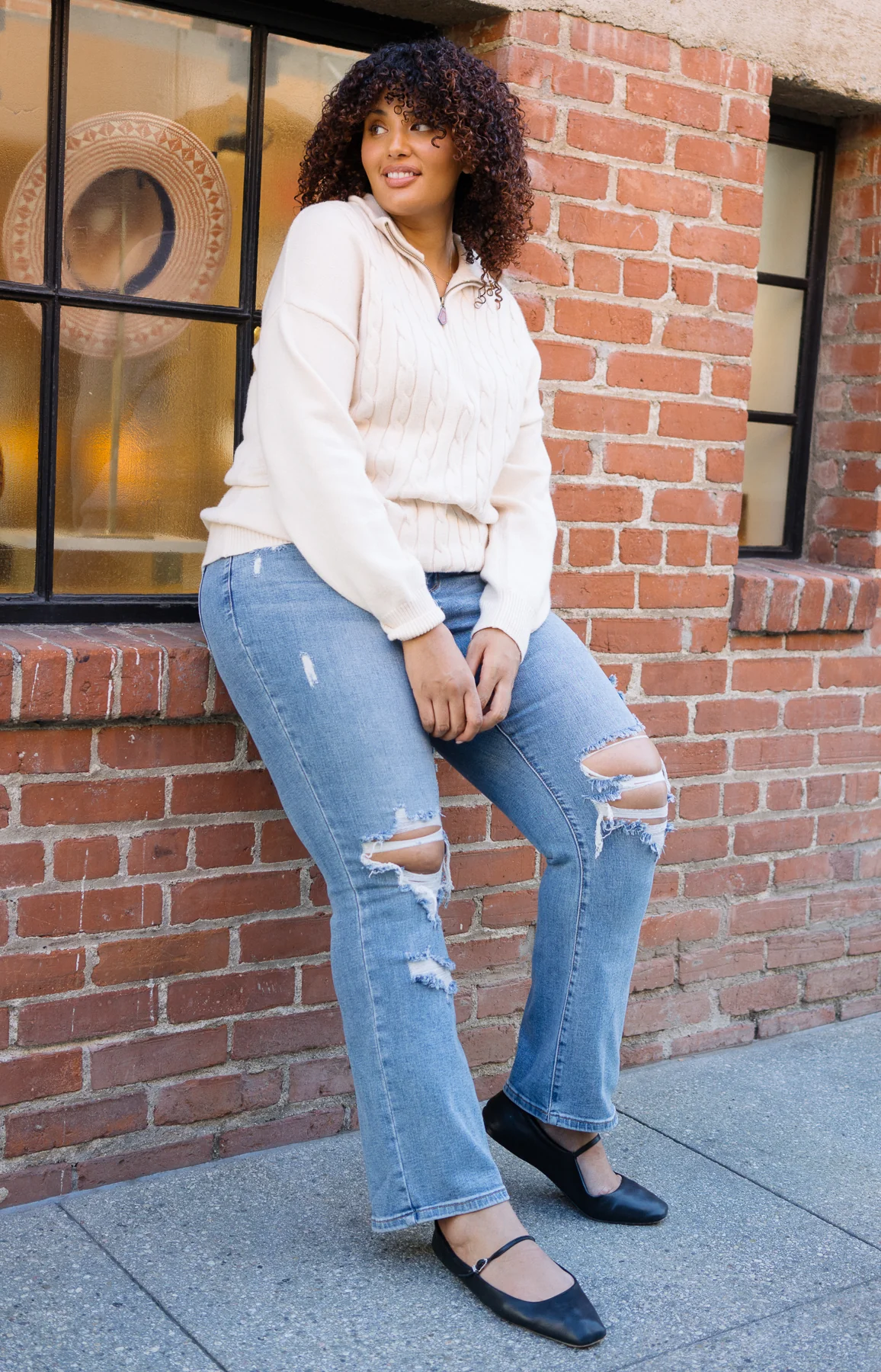 Faye Stone Wash Ripped Bootcut Jeans - PLUS