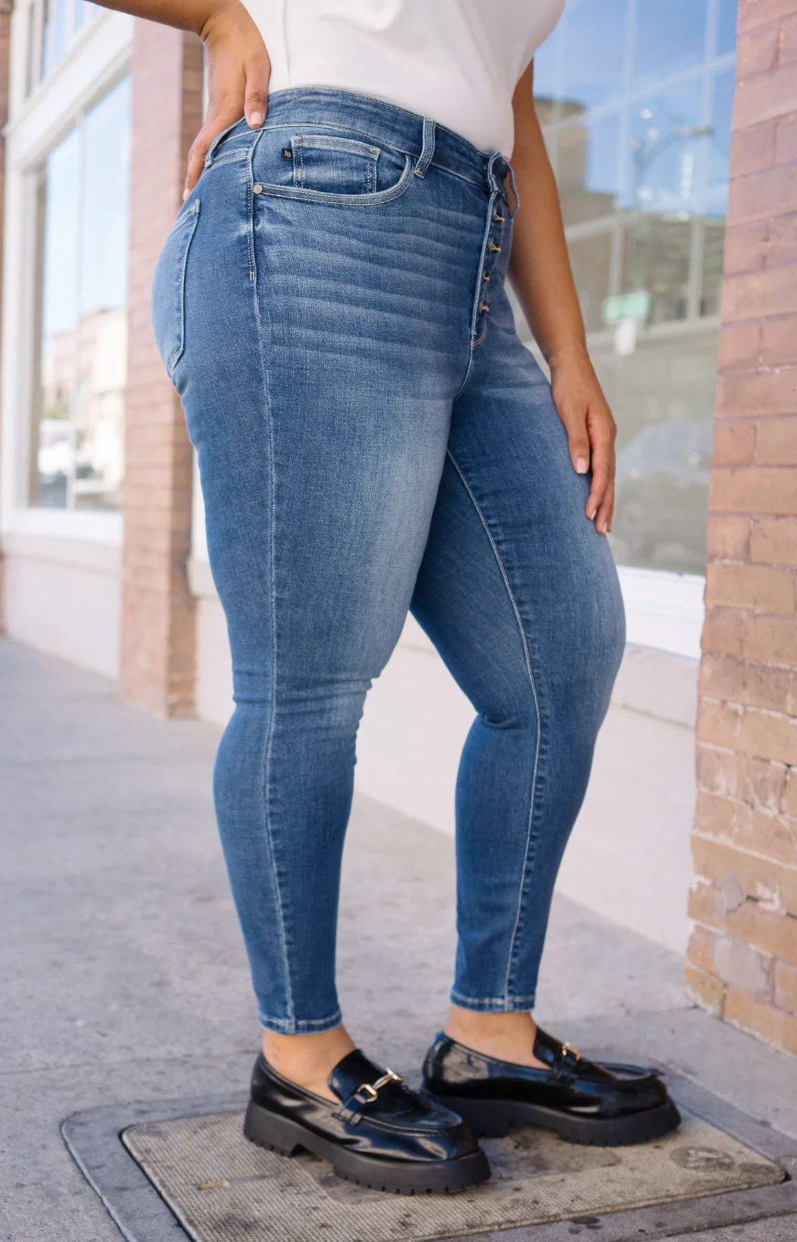 Rose Classic Button Fly Skinny Jeans - PLUS