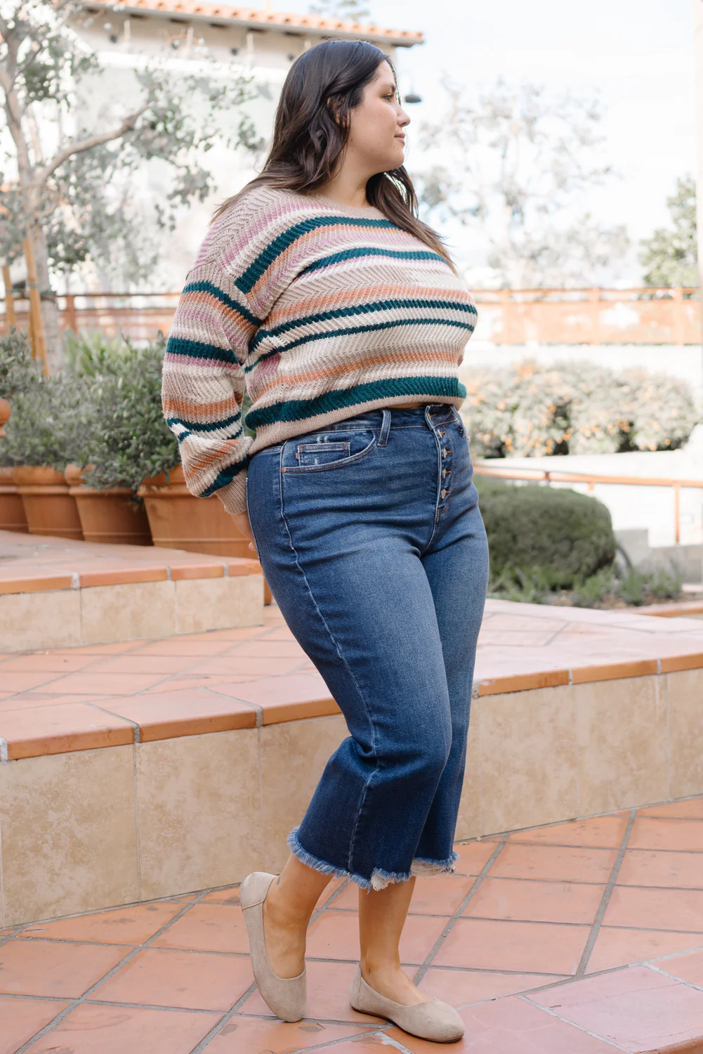 Wren High Rise Button Fly Distressed Hem Crop Wide - PLUS