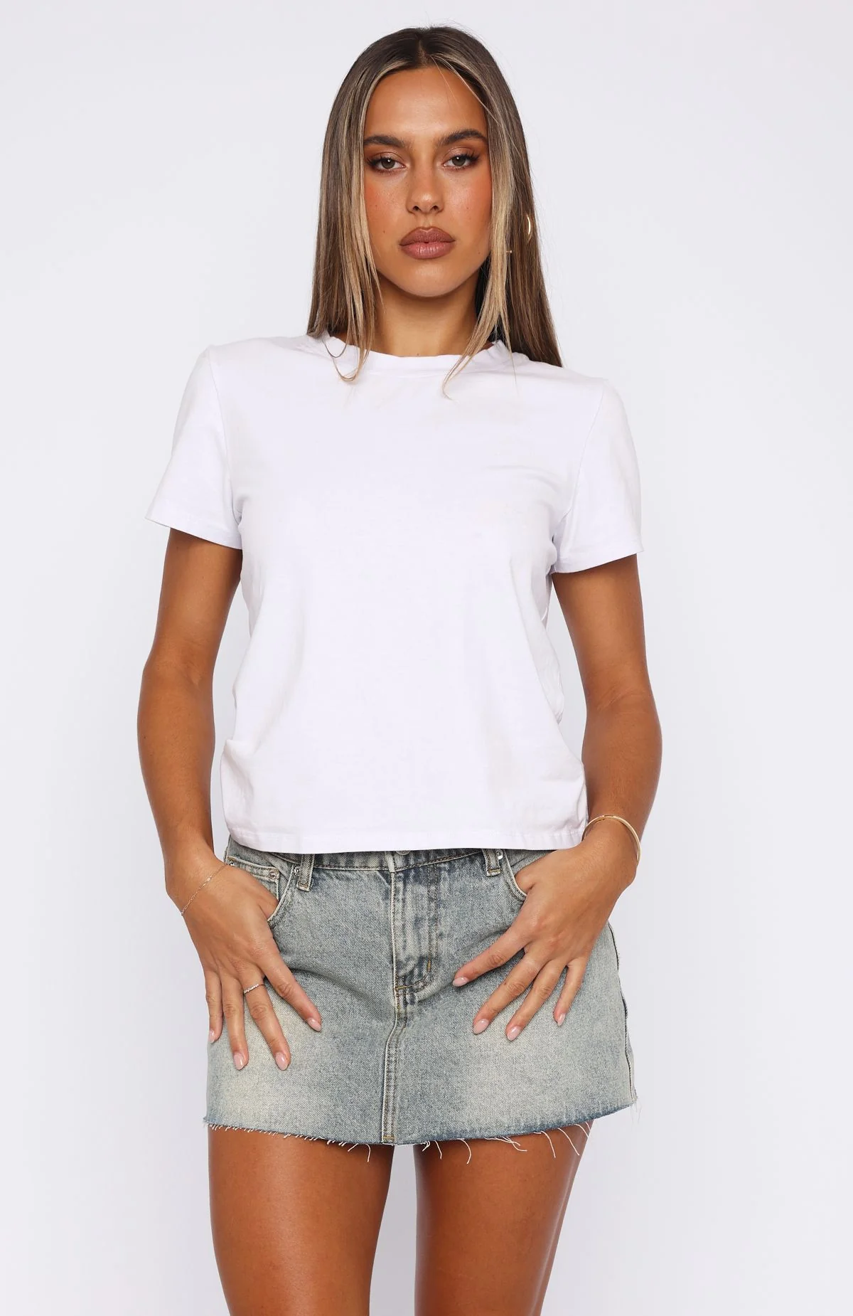 Shining Down Denim Mini Skirt Sand