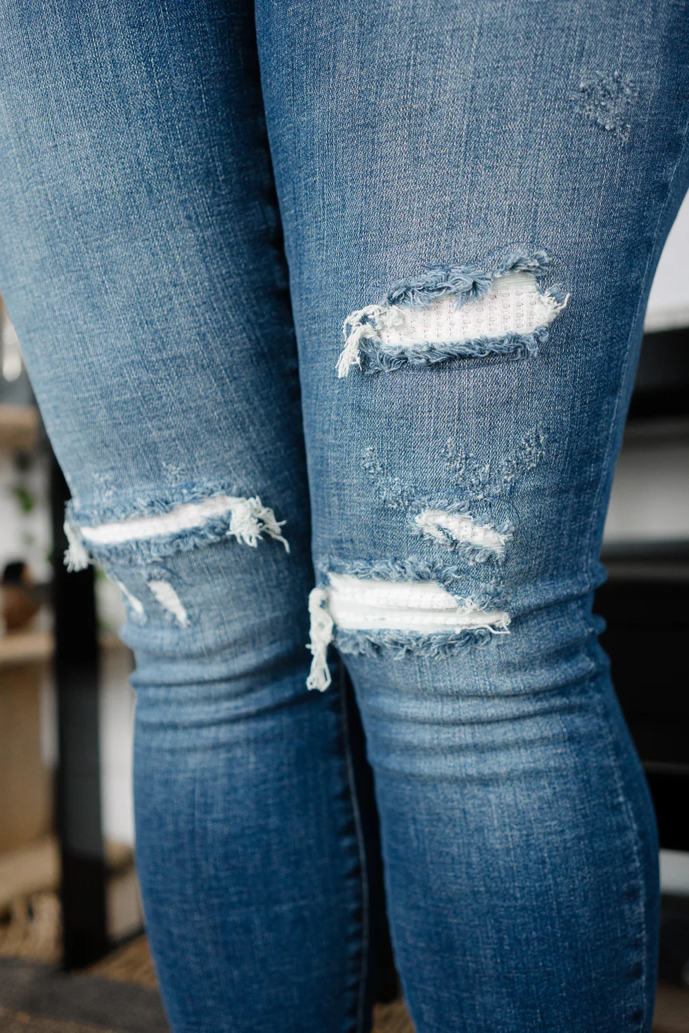 Sadie Mid Rise Thermal Insert Patch Skinny Jeans - PLUS