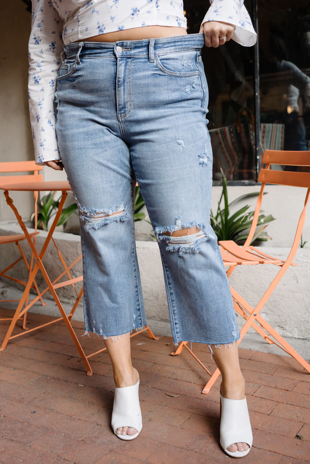 Celeste High Rise With Distressed Crop Wide Leg - PLUS