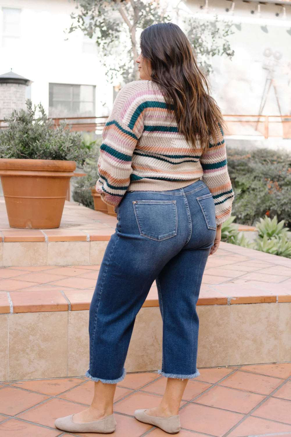 Wren High Rise Button Fly Distressed Hem Crop Wide - PLUS