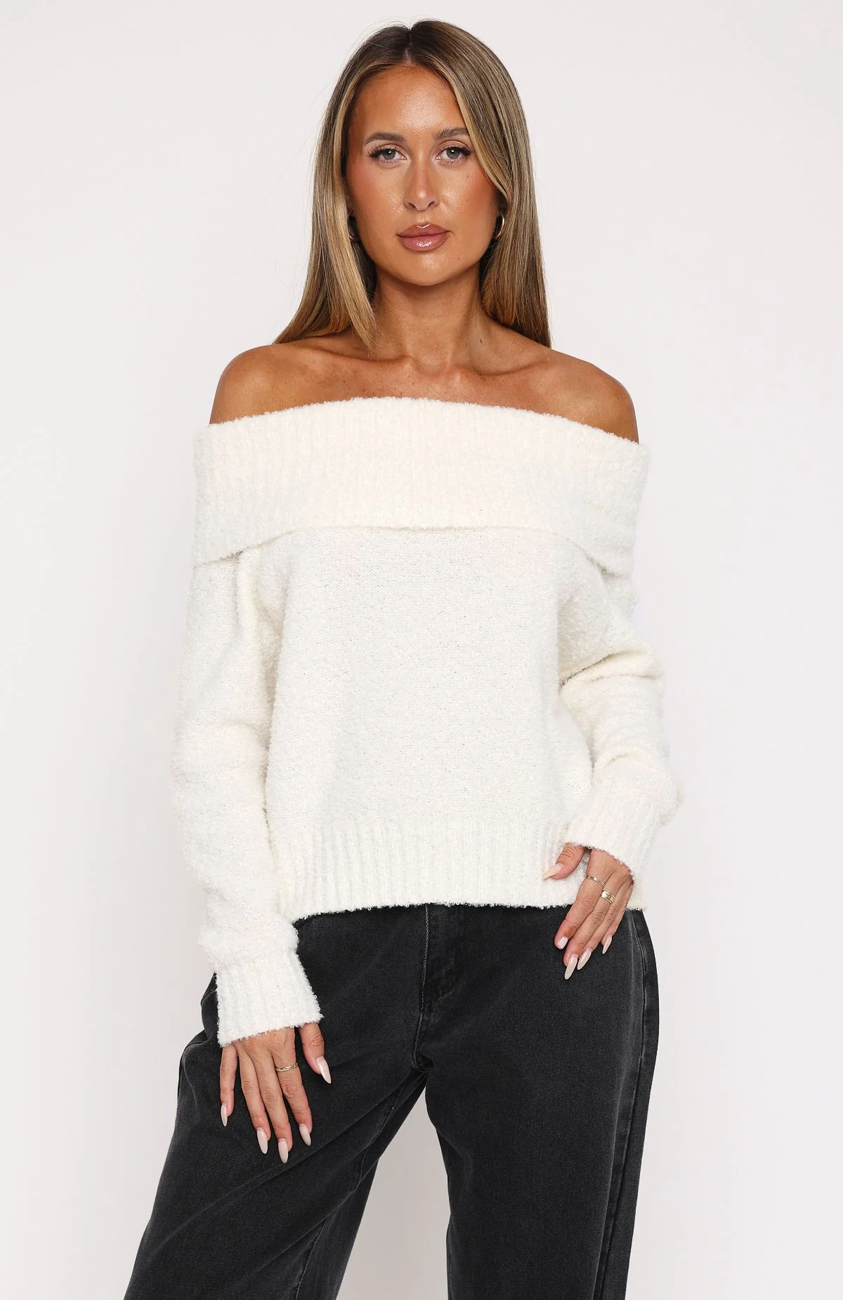 You Don't Need Me Off Shoulder Knit Sweater Off White