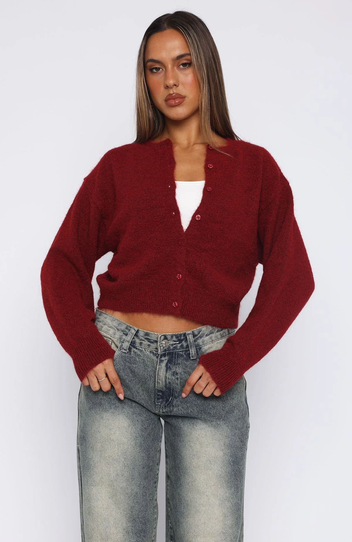 Warm Whispers Knit Cardigan Burgundy