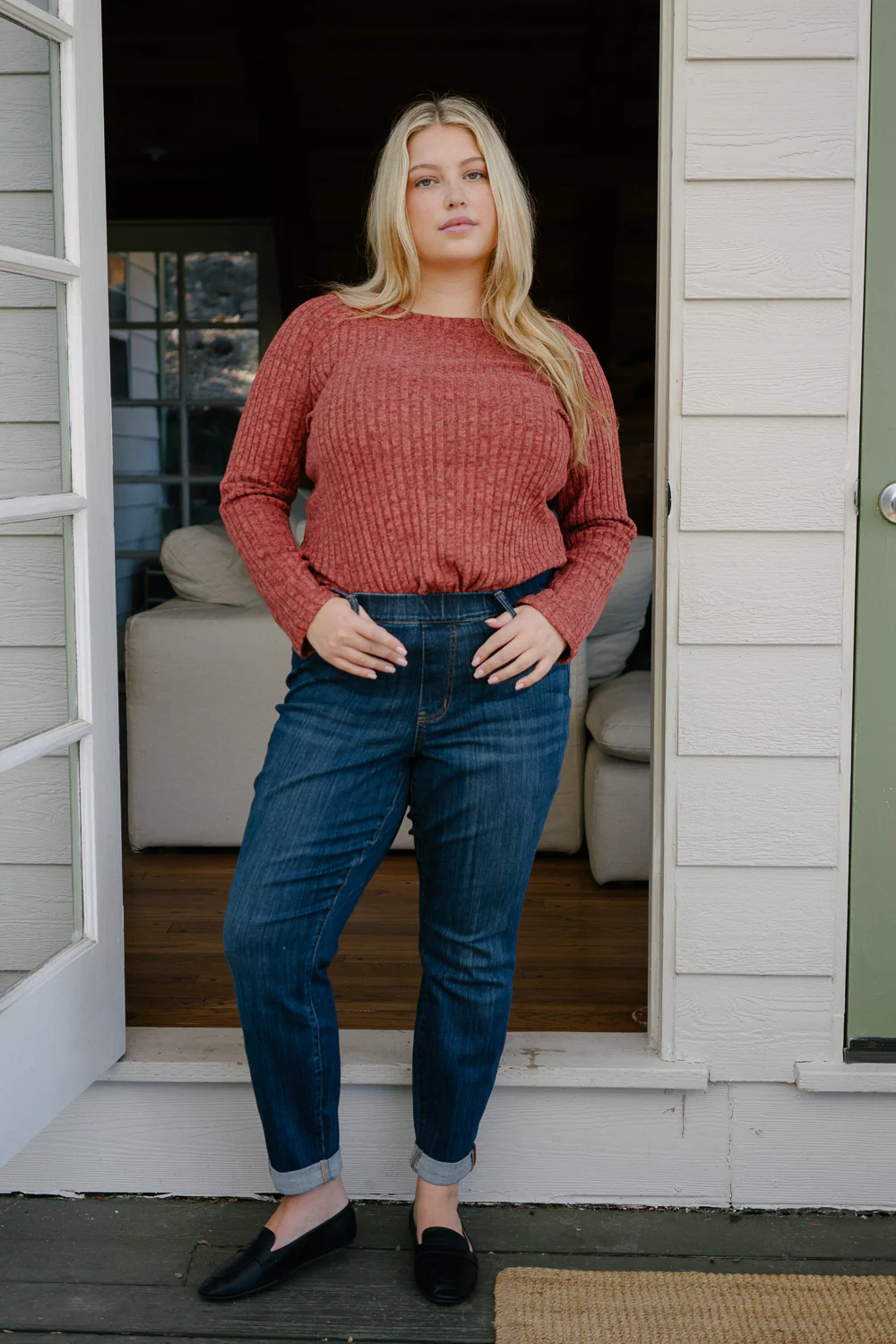 Hailey High Rise Pull On Double Cuffed Slim Jeans - PLUS